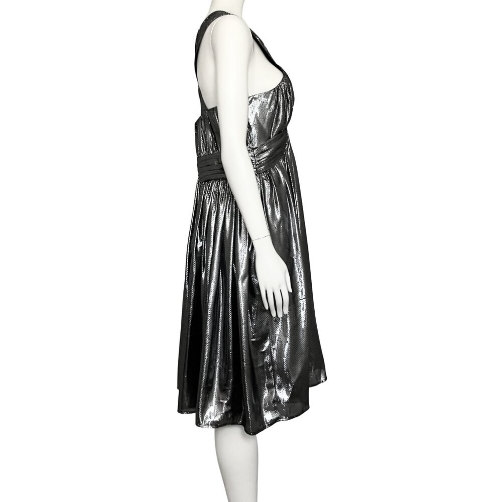 Calvin Klein Silk Blend Gunmetal Metallic Party Dress. L/XL Babydoll Cocktail - Picture 6 of 12
